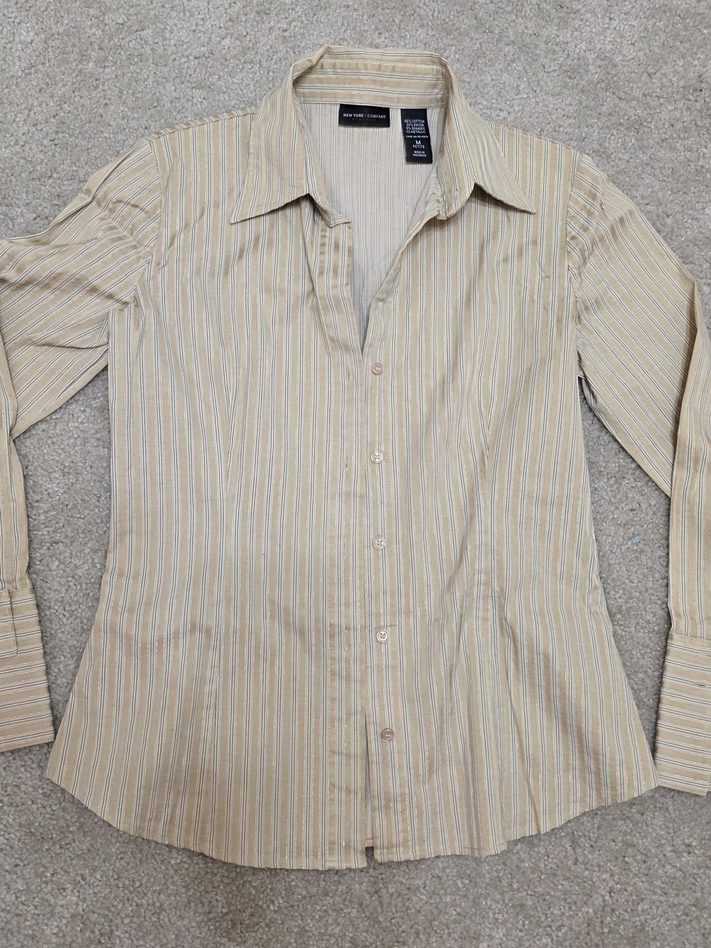 New York & Company Cream and White Striped Button-Down Shirt